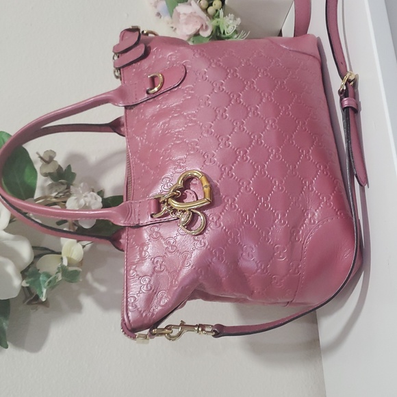 🇮🇹Gucci Guccissima Metallic Soft Heart Bit Leather Tote Bag In"Fresia Rose"💓 - Picture 4 of 17